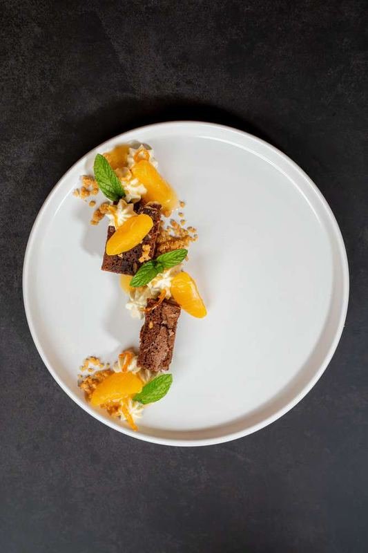 Clementine poelee, brownie chocolat noir